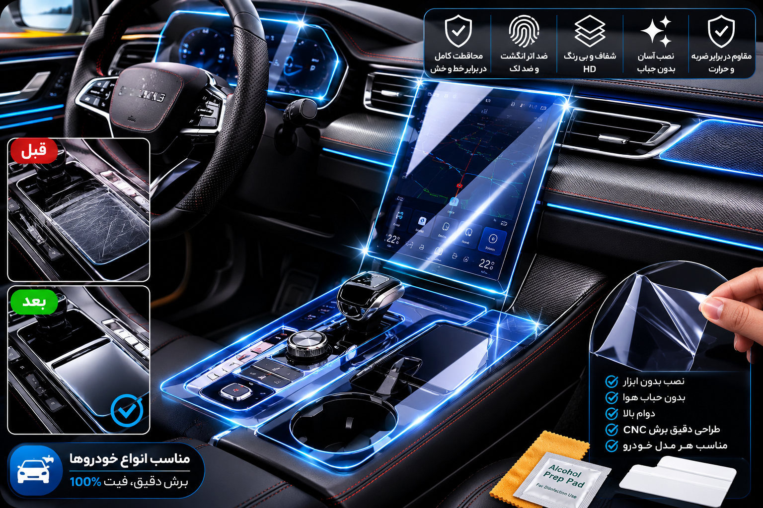 گلس محافظ مانیتور، کنسول Roewe exr5 (خود ترمیم)